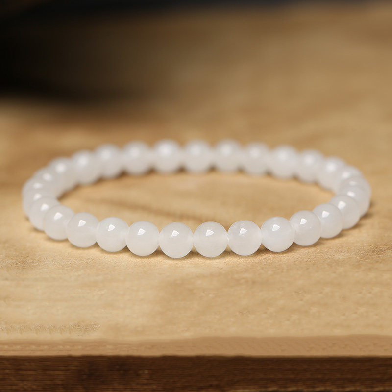 thumbnail for Natural Xinjiang suet white jade Buddha bead bracelet transfer simple men and women couple models round bead single circle Hetian jade bracelet
