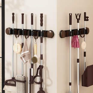 胡桃木色吸盘拖把壁挂夹浴室卫生间强力免打孔挂钩固定神器收纳架