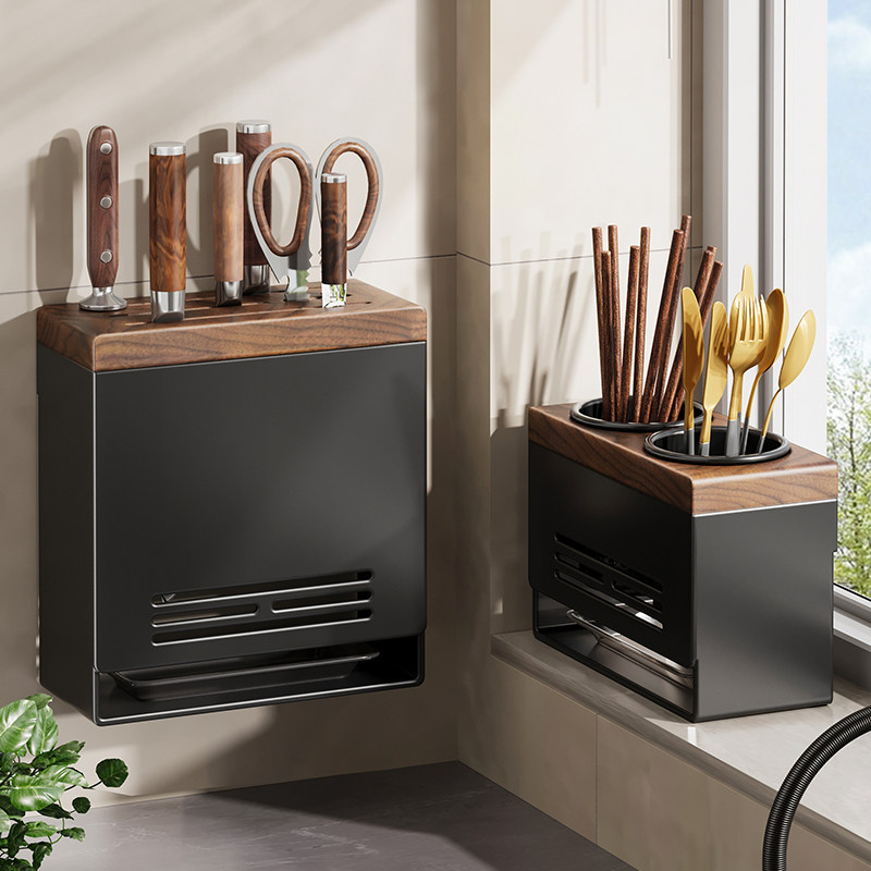 胡桃木菜刀架置物架高颜值多功能刀具收纳层架筷子筒菜刀座壁挂式,厨房/烹饪用具,刀架,淘宝优惠券,粉丝福利购,淘宝优惠卷