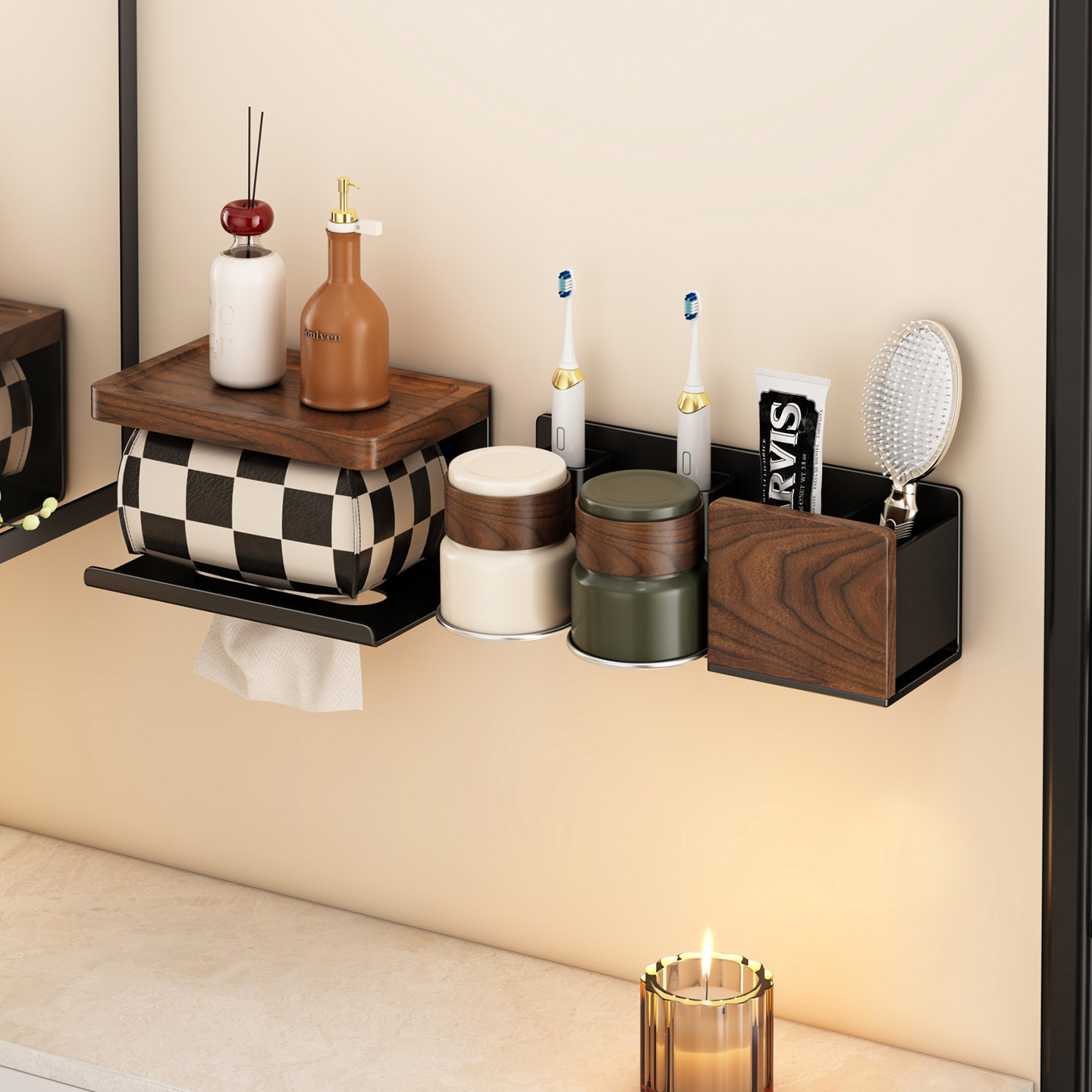 胡桃木牙刷置物架中古风漱口杯挂架壁挂式免打孔电动牙刷收纳杯架,家庭/个人清洁工具,牙刷架/牙具座,淘宝优惠券,粉丝福利购,淘宝优惠卷