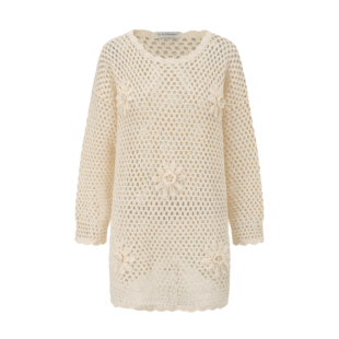 yeye by b.Fleurs新款法式复古镂空格纹编织全手工绣花针织套衫