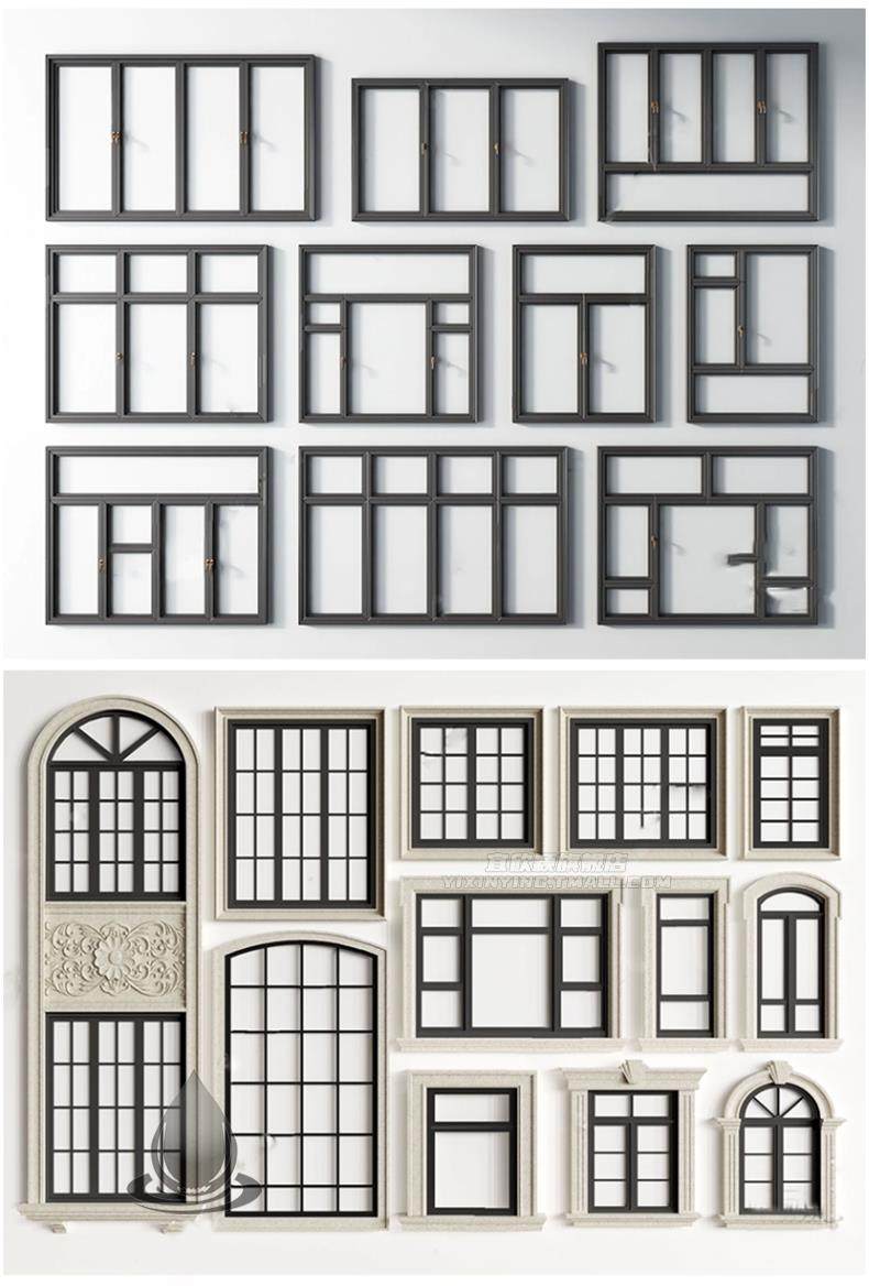 草图大师现代窗户组合推拉窗平开窗落地窗铝合金窗框断桥窗su模型