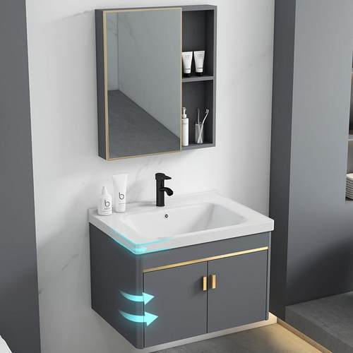 太空铝现代浴室柜卫生间洗漱台陶瓷一体小户型洗手盆洗脸盆柜组合