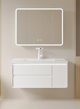 BOYI实木白双抽屉陶瓷一体盆卫生间智能镜浴室柜组合洗手盆洗漱台饰品