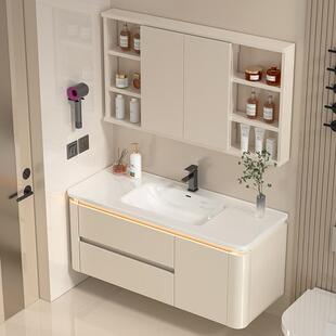 圆角浴室柜陶瓷一体盆洗脸盆柜组合奶油风卫生间洗漱台面轻奢套装饰品
