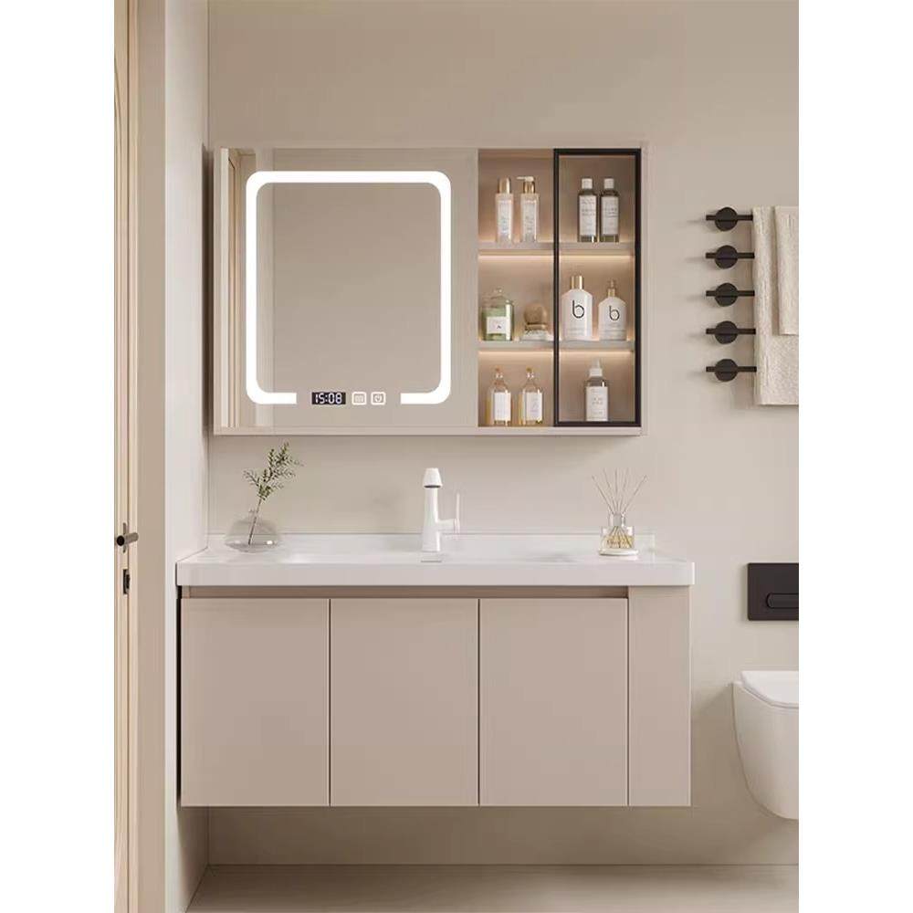 蜂窝铝合金可丽耐浴室柜组合陶瓷岩板热弯一体盆卫生间防水洗漱台饰品