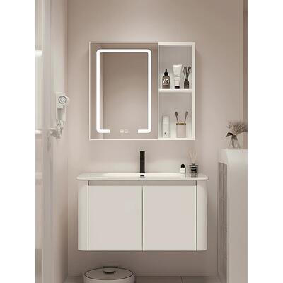 奶油风太空铝浴室柜洗脸盆柜组合卫生间陶瓷一体洗手盆洗漱台池面饰品