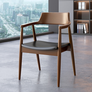 实木广岛椅北欧牛角椅客餐厅椅子简约办公椅靠背椅会议室洽谈椅子