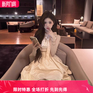 夏新款 连衣裙富家千金收腰显瘦a字短裙 甜美胖mm法式 纯欲辣妹无袖