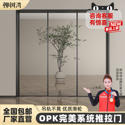 定制极窄厨房推拉门阳台门完美系统吊轨三联动客厅钛镁合金玻璃门