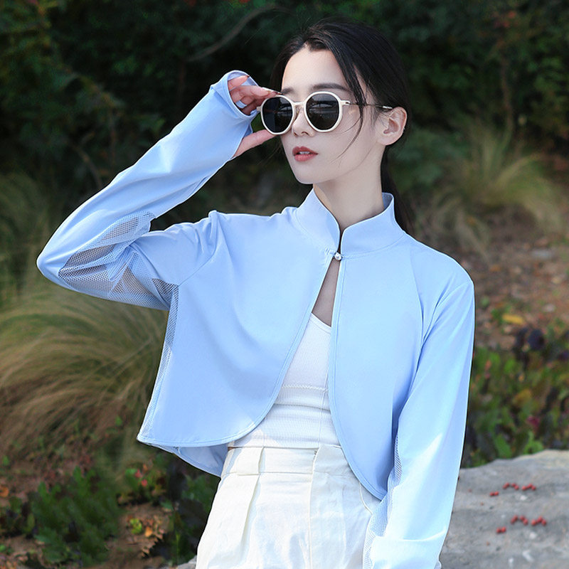 防晒披肩女夏天遮阳防紫外线长袖外搭斗篷气质立领一粒扣透气开衫
