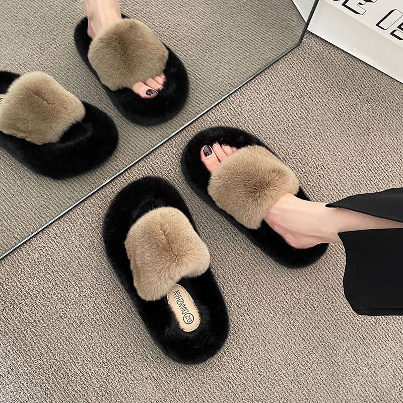 爆款毛毛拖鞋女冬季外穿2025新款欧货感网红厚底毛绒棉拖春秋
