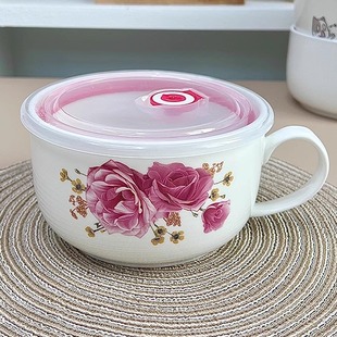 陶瓷保鲜碗微波炉专用饭盒带盖冰箱密封碗泡面碗上班带饭可爱少女