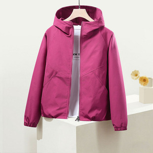 外套 百搭长袖 户外冲锋衣外套女春秋短款 防风夹克休闲宽松连帽春季
