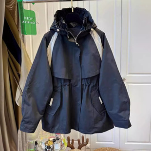 显瘦洋气连帽冲锋衣工装 新款 夹克潮 风衣外套女2024春季 欧洲站韩版