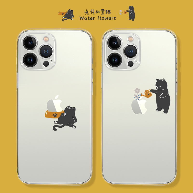 适用于iPhone15promax透明手机壳13pro创意可爱猫咪苹果12镜头全包11防摔有趣个性14promax简约小众搞怪软壳x