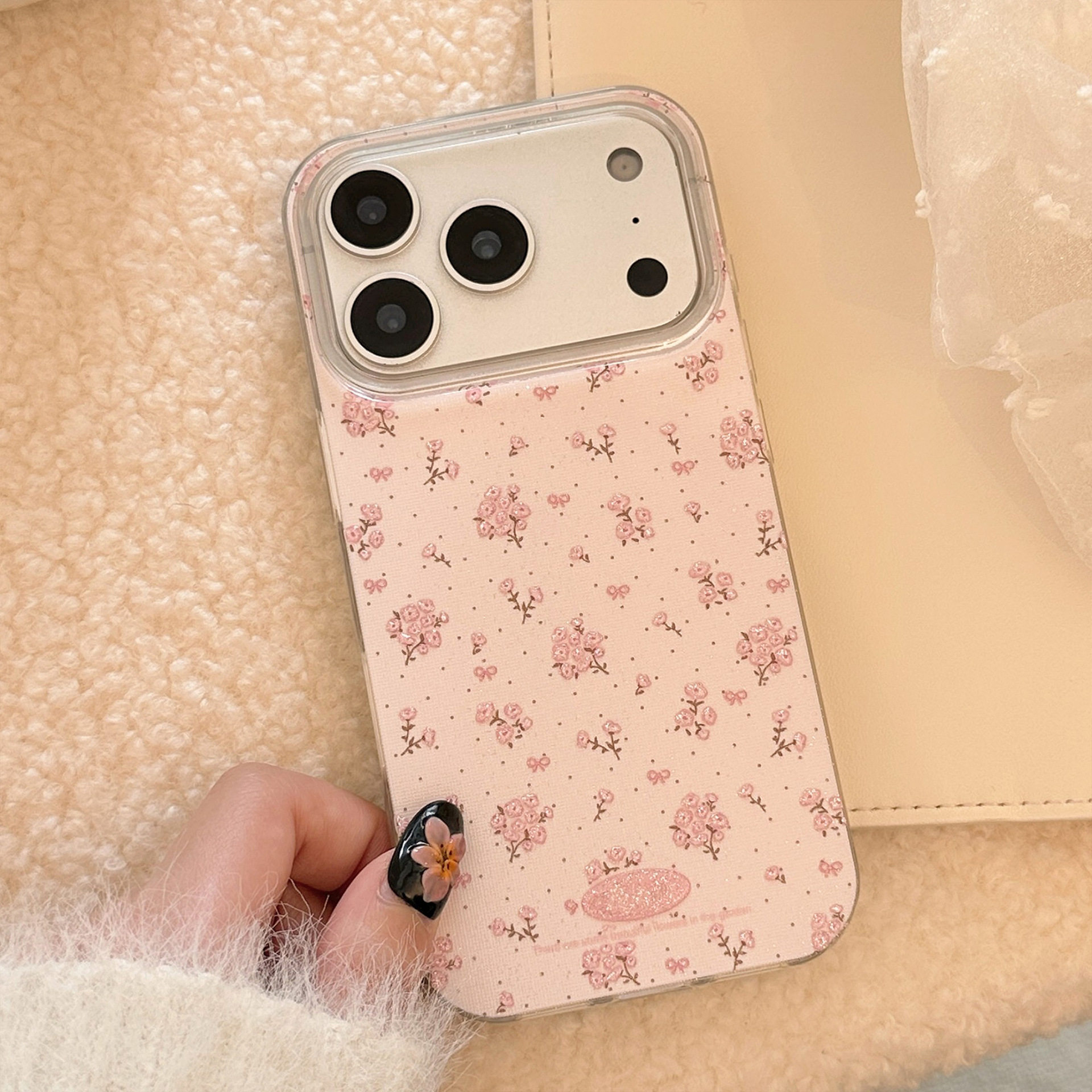 ins春日粉碎花适用苹果17手机壳iphone17pm韩系小清新16Pro透明闪粉13高颜值女生14防摔Max爆款15甜美手机壳