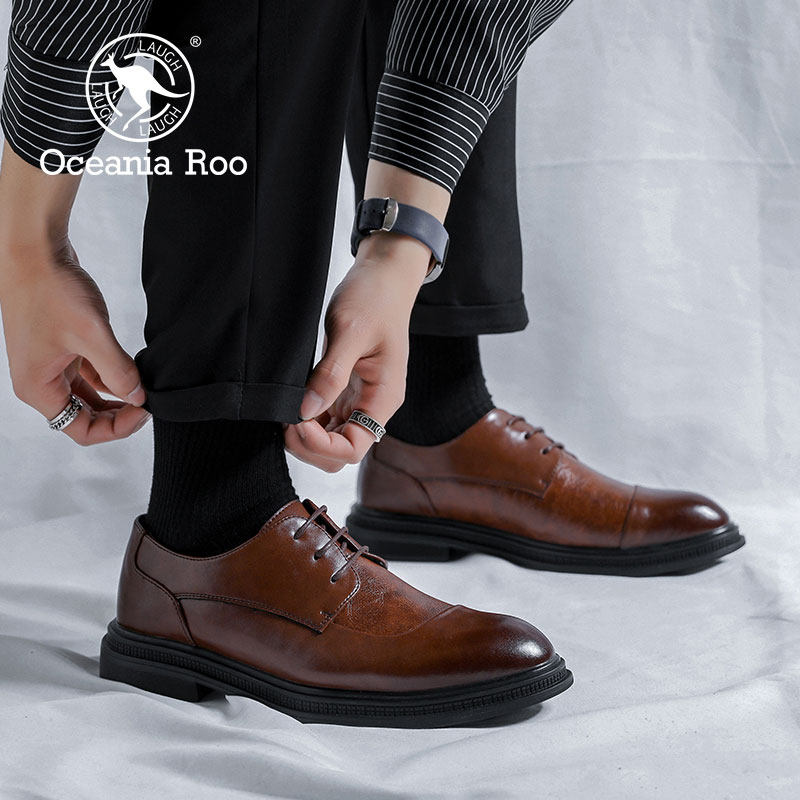 KANGAROO PLUS SIZE FORMAL LEATHER SHOES MENS 2024 NEW AUTUMN WINTER RETRO BRITISH BUSINESS FORMAL CASUAL OFFICE DERBY SHOES