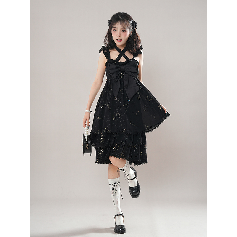 十一月咲夜lolita烫金星座星之暗语小高腰正常腰JSK复古连衣裙