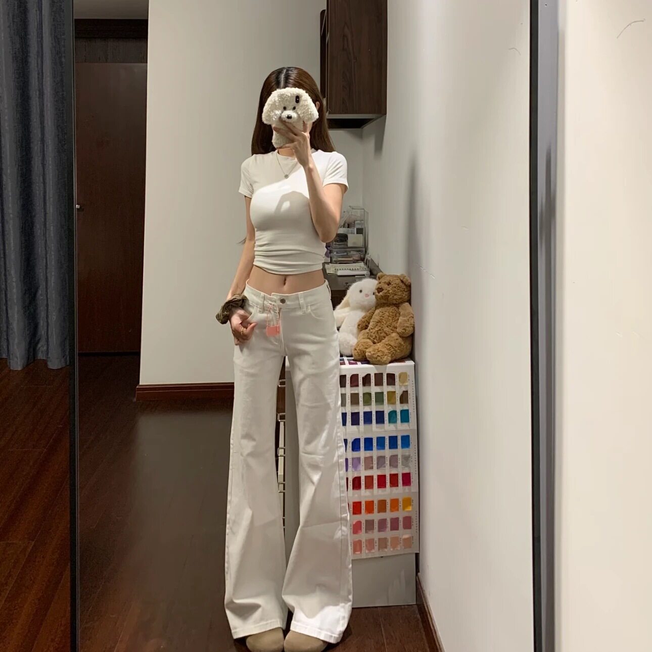 2026夏季白色微喇叭低腰牛仔裤女新款辣妹修身显瘦马蹄长裤子
