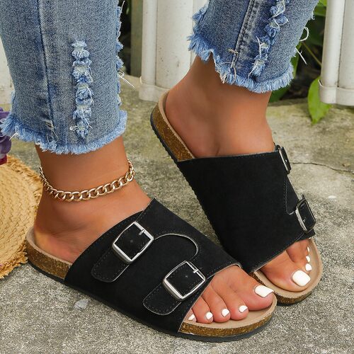 欧美大码搭扣厚底拖鞋女跨境一字型外穿沙滩凉拖鞋slippers