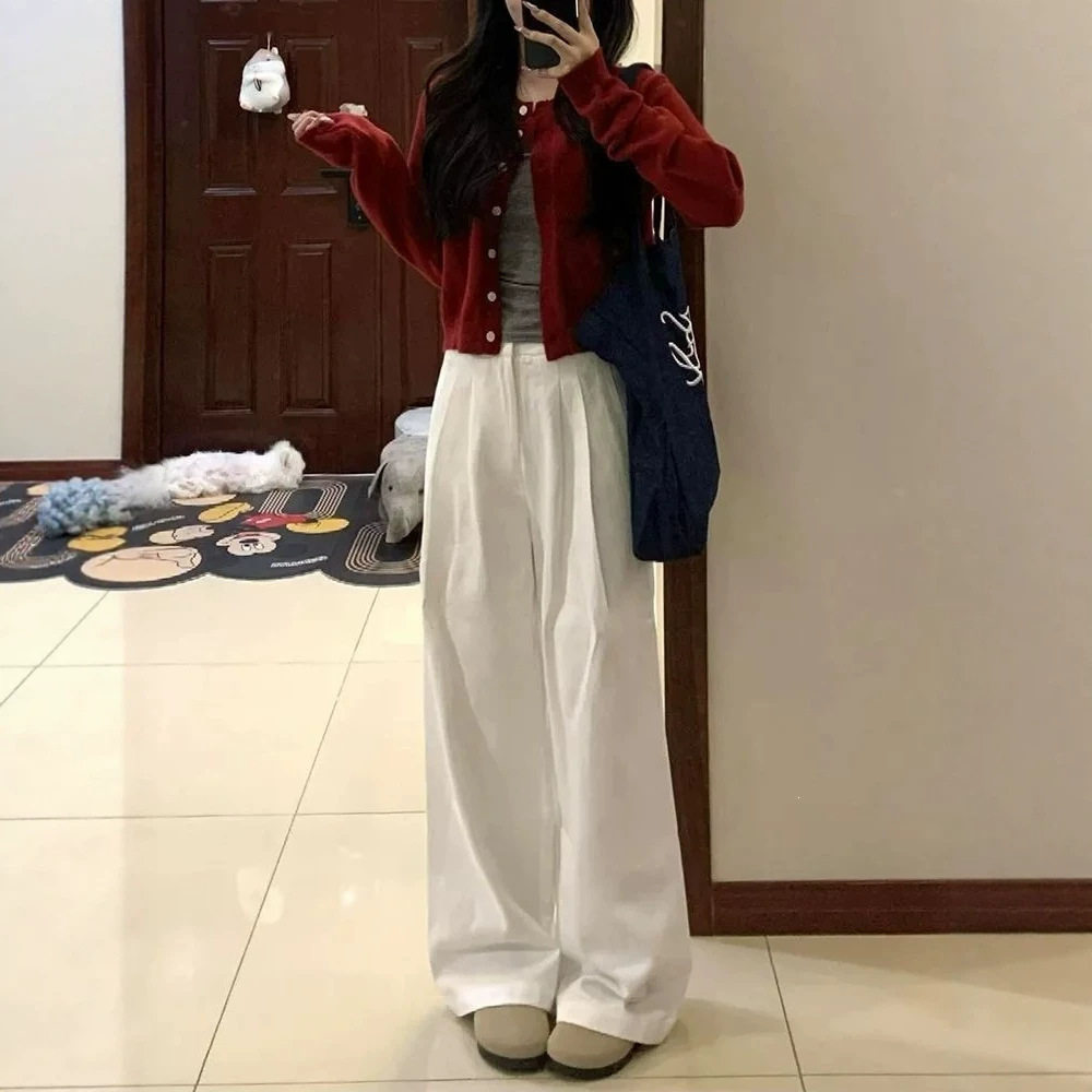 夏款新款白色褶皱设计感阔腿牛仔裤女高腰宽松显瘦垂感拖地裤子