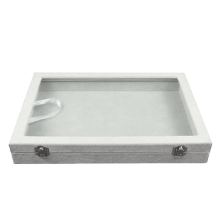 带盖冰花绒珠宝玻璃箱文玩手串手链托盘首饰盒饰品收纳整理展示架