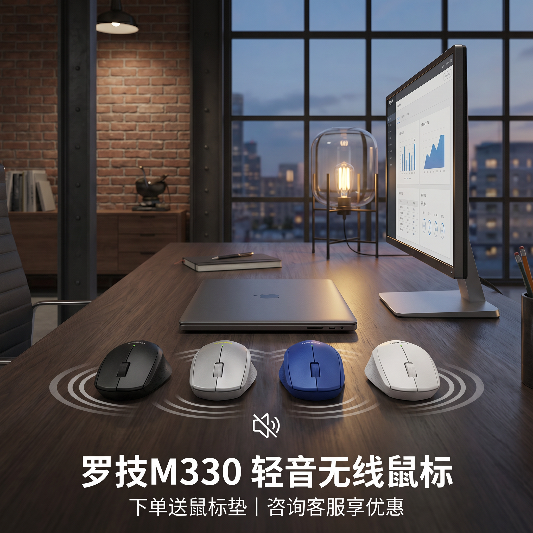 罗技M330无线鼠标无声男女生办公家用滑鼠电脑笔记本滑鼠轻音电池