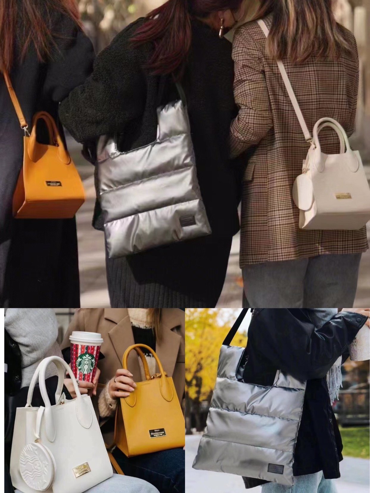 星巴克2021年新款圣诞限定福袋可爱兔兔小熊双肩羽绒黄白单肩包包