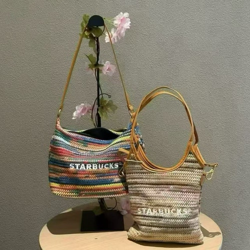 26星巴克春日彩虹草编包单肩手提斜挎包时尚通勤潮流出街女款小包