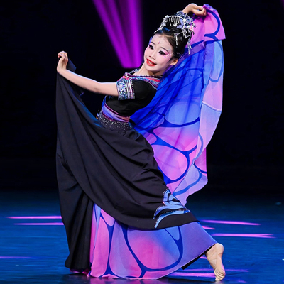 儿童演出服蝴蝶舞蹈服中国舞少儿成人舞台艺考剧目独舞彝族表演服