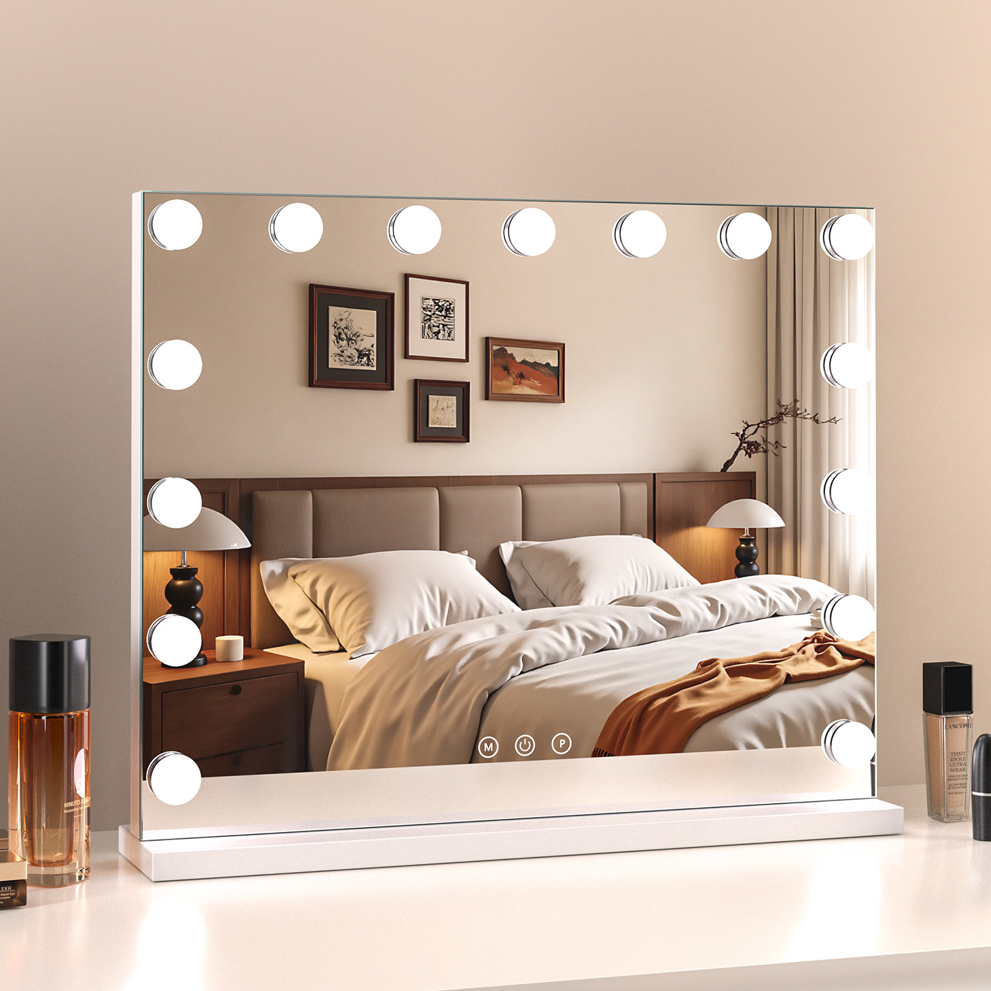 范芝琳网红化妆镜带灯大号卧室台式梳妆镜智能补光三色美妆镜