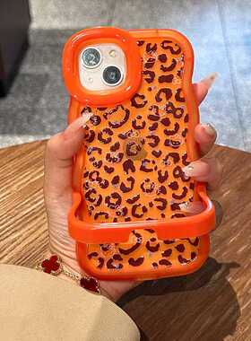 豹纹kt猫适用苹果15橙色手机壳iphone17promax双支架16新女款13软新款适用于苹果17promax手机壳iphone16巨好