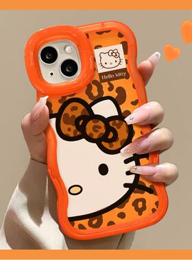 豹纹kt猫适用苹果17promax手机壳iphone15橙色16双支架14硅胶女生新款适用于苹果17promax手机壳iphone16巨好