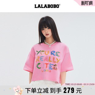 女原创宽松短款 LALABOBO25年T恤夏新款 印花圆领短袖 商场同款