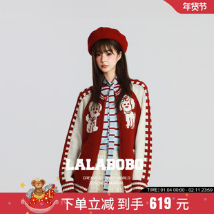 【左航同款】LALABOBO25年冬新款针织上衣女宽松圣诞红色毛衣外套