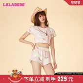 LALABOBO24夏季 WSDT38 T恤LBDB 新款 宽松休闲甜美可爱迷彩图案短袖