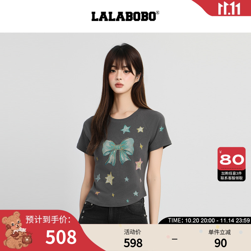LALABOBO星星蝴蝶结短袖T恤女