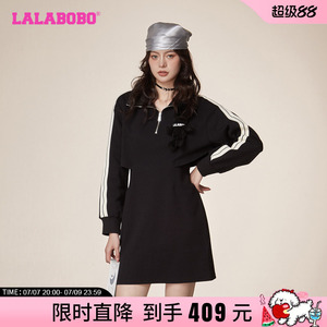LALABOBO冬季新款撞色拼接休闲logo针织连衣裙女|LBCD-WLZY18