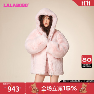 LBCD 纯色保暖休闲连帽夹棉毛绒外套 WSDR45 新款 LALABOBO2023冬季