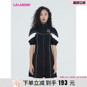 LALABOBO2023秋季新款休闲百搭拉链短袖连衣裙女CBCC-WLZY16