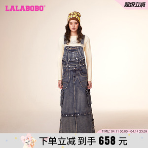 LALABOBO2023冬季新款简约治愈美学牛仔背带连衣裙女|LBCD-WLZY12