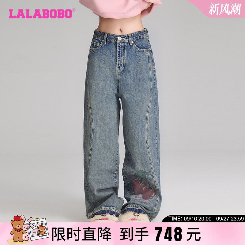 LALABOBO樱桃图案牛仔裤
