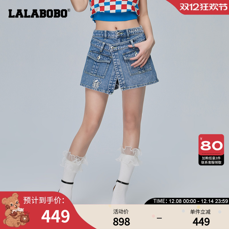 LALABOBO复古直筒纯棉牛仔短裤