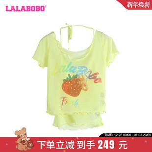 T恤女LBDB 宽松休闲水果木耳边网纱短袖 WSDT56 新款 LALABOBO24夏季