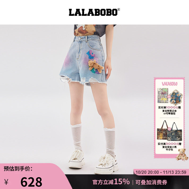 LALABOBO气球小熊牛仔短裤