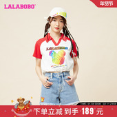 短袖 LALABOBO2023春夏新款 彩虹甜辣风翻领短款 t恤