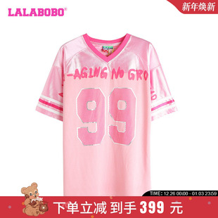 T恤女LBDB LALABOBO24夏季 可爱大字母亮片套头短袖 时尚 WSDT16 新款