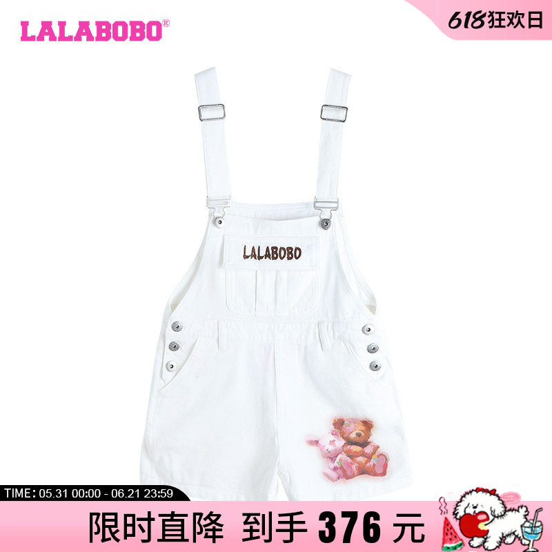 LALABOBO24夏季新款复古休闲立体熊图案背带牛仔短裤|LBDB-WLZT11
