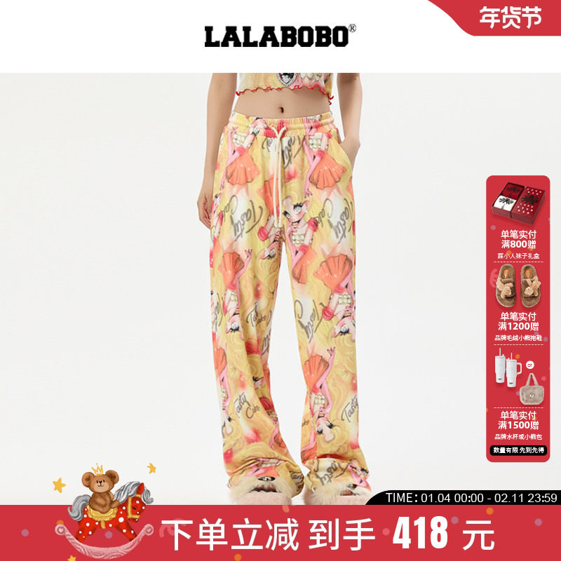 【商场同款】LALABOBO25年长裤春夏新女原创新款满印花微喇阔腿裤,女装/女士精品,休闲裤,淘宝优惠券,粉丝福利购,淘宝优惠卷